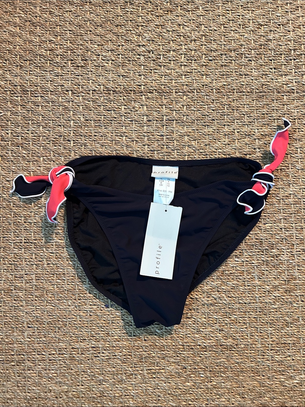 Profile Women’s Black Bikini Bottom with Pink Accent Side Ties